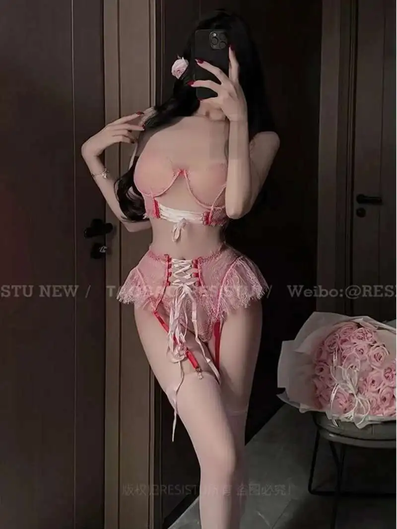 

Lingerie Sexy Sexy Suspender Lace Strap Shaping Split Set Pure Desire Uniform Temptation Lace Dress Sets Chest Wrapping BN34