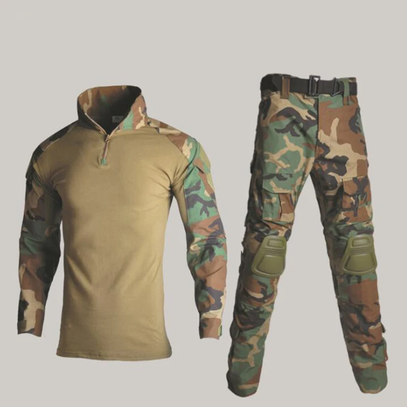 Uniform Airsoft Pak Shirt Broek Multicam Chasse Uniform Mannelijk Jachtuniform Met Kniebeschermers Jachtkleding En Accessoires