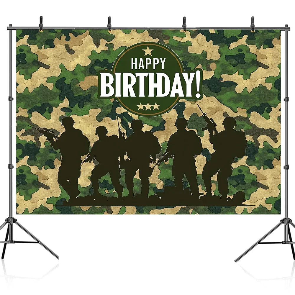 Happy Birthday Party Decor Backdrop Cartoon Soldiers Camouflage Tank Car Baby Shower Portrait Photography Photo Background