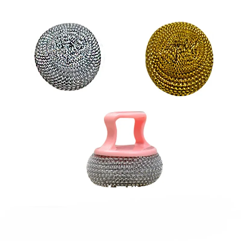 Steel Wire Ball Scrubber Dish Cleaning Brush Stainless Steel Long Handle Sponge Balls Cleaner for Washing Pot Dish Pan Bowl Tool