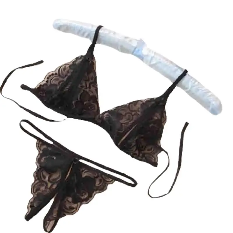 Set di biancheria Sexy con lacci da donna Hot Exotic con apertura sul cavallo intimo trasparente perizoma fasciatura Bikini Set a tre punti