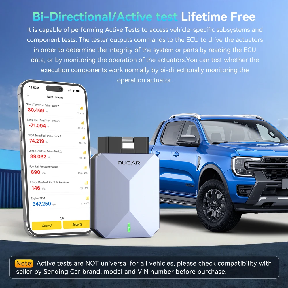 MUCAR BT200 MAX Lifetime FREE OBD2 Scanner Bidirectional Test Actuator TCM Full System 15 Reset OIL DPF Car Diagnostics Tools