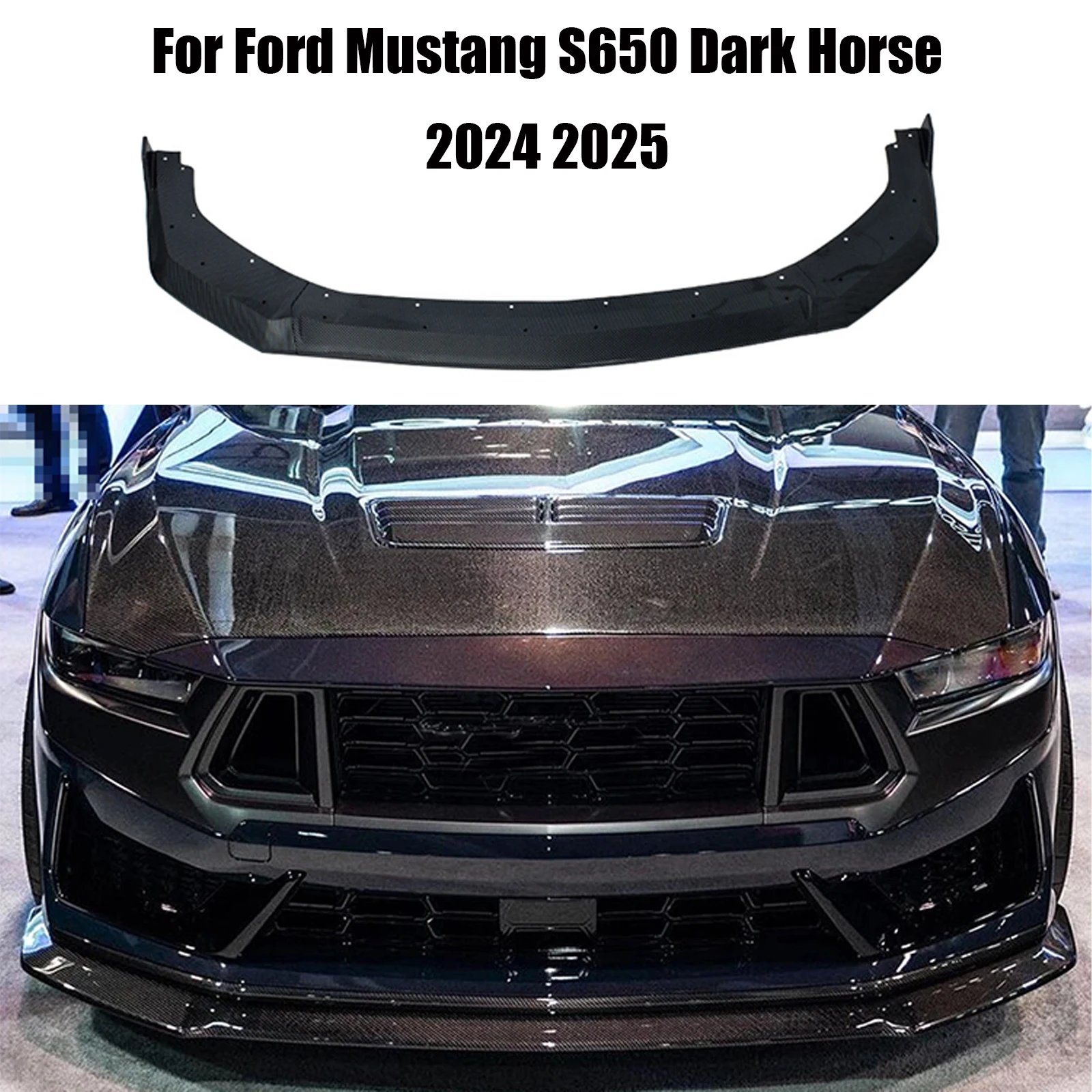 Front Bumper Lip Spoiler Splitter For Ford Mustang S650 Dark Horse 2024 2025 Car Matte Glossy Black Carbon Fiber Look