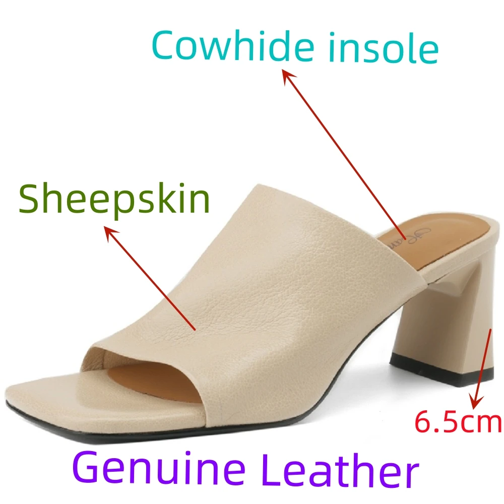 【JOCHEBED HU】Women\'s Genuine Leather Slippers Casual Ladies Summer Shoes Open Toe Sandals Slip On Slides Handmade