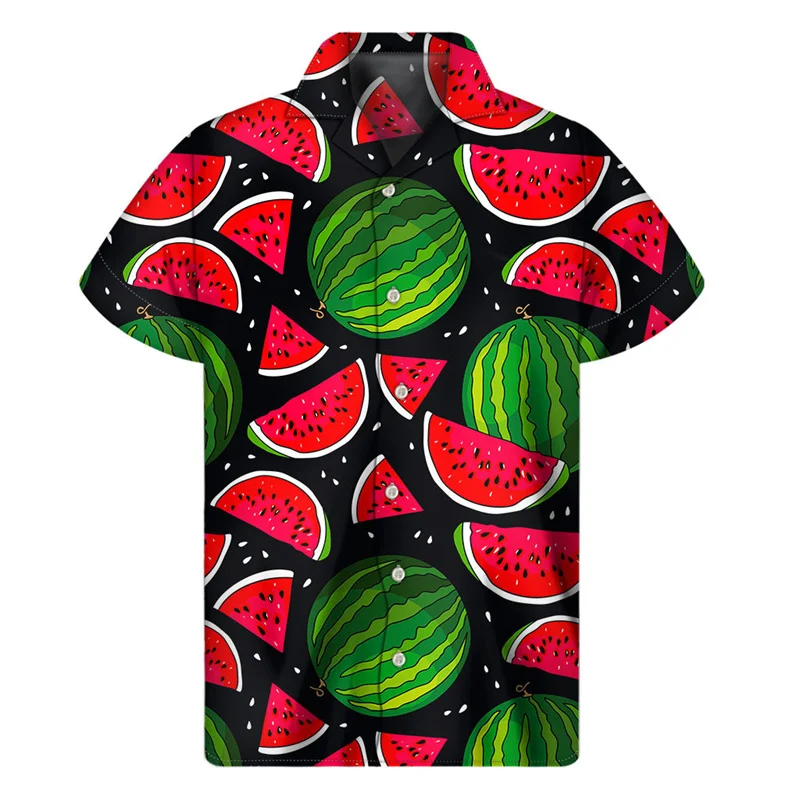 Tropical Watermelon Graphic Hawaiian Shirt Summer Street Short Sleeves 3d Printed Fruits Button Shirts Men Clothes Lapel Blouse