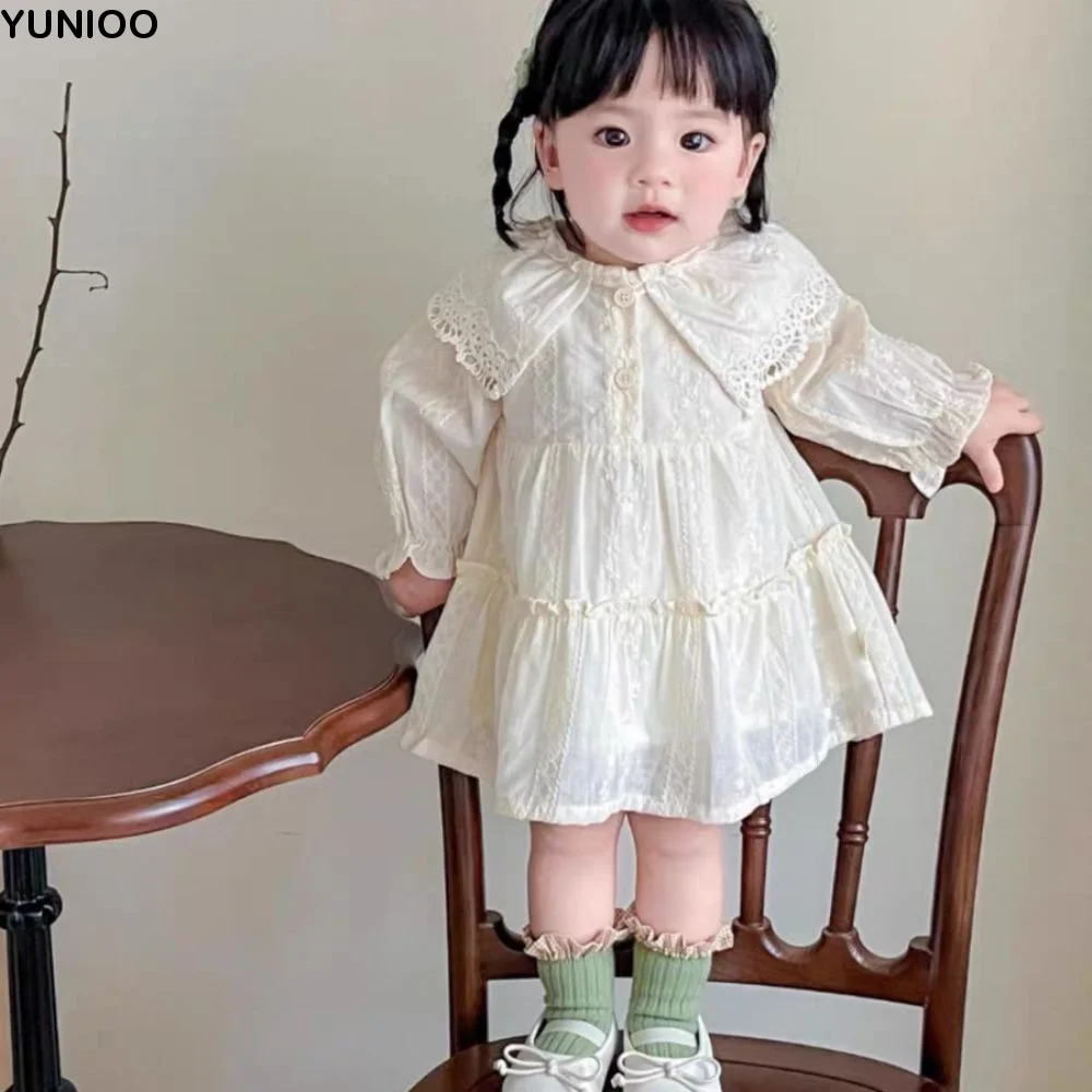 

Elegant Pleated Lace Princes Dress Loose A-line Girls Long Dress Ballet Style Sweet Children Long Sleeved Dress Party