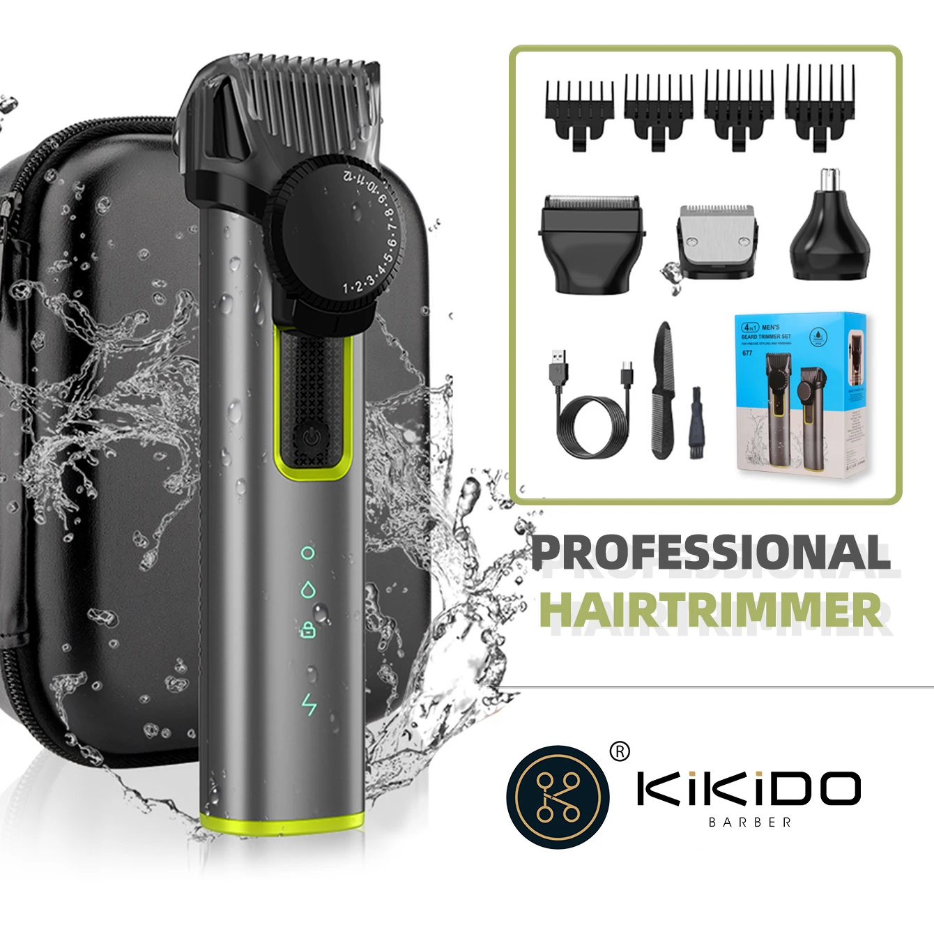 KIKIDO KK-677  professional Waterproof  hair trimmer kit for men Facial body shaver electric hair clipper Waterproof