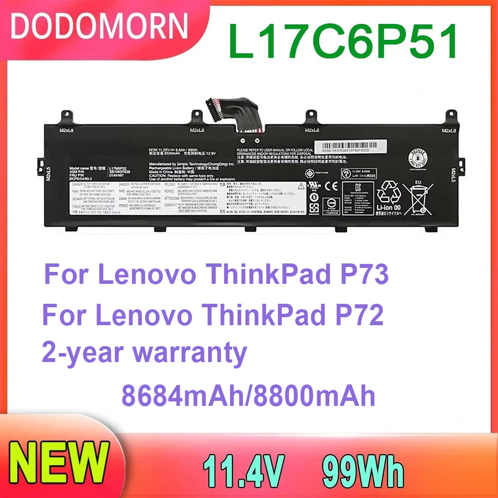 Laptop Battery For Lenovo ThinkPad P73 P72 L17M6P52 8800mAh 99Wh Full Capacity High Quality 2 Year Warranty
