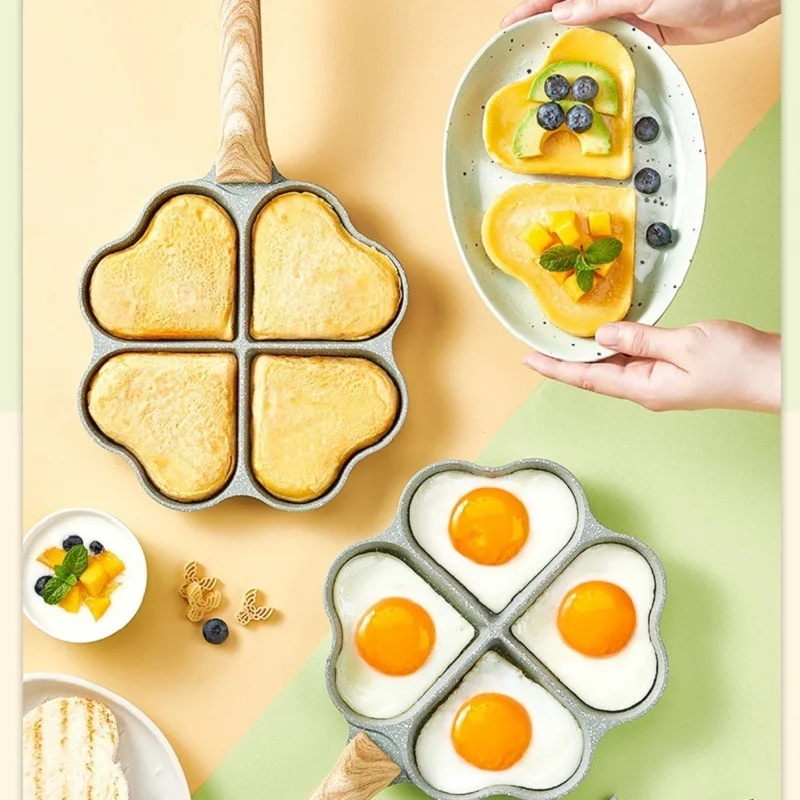 New Heart shape 2/4-Hole Frying Pot Pan Thickened Omelet Pan Non-stick Egg Pancake Steak Pan Cook Egg Ham Pans Breakfast Maker