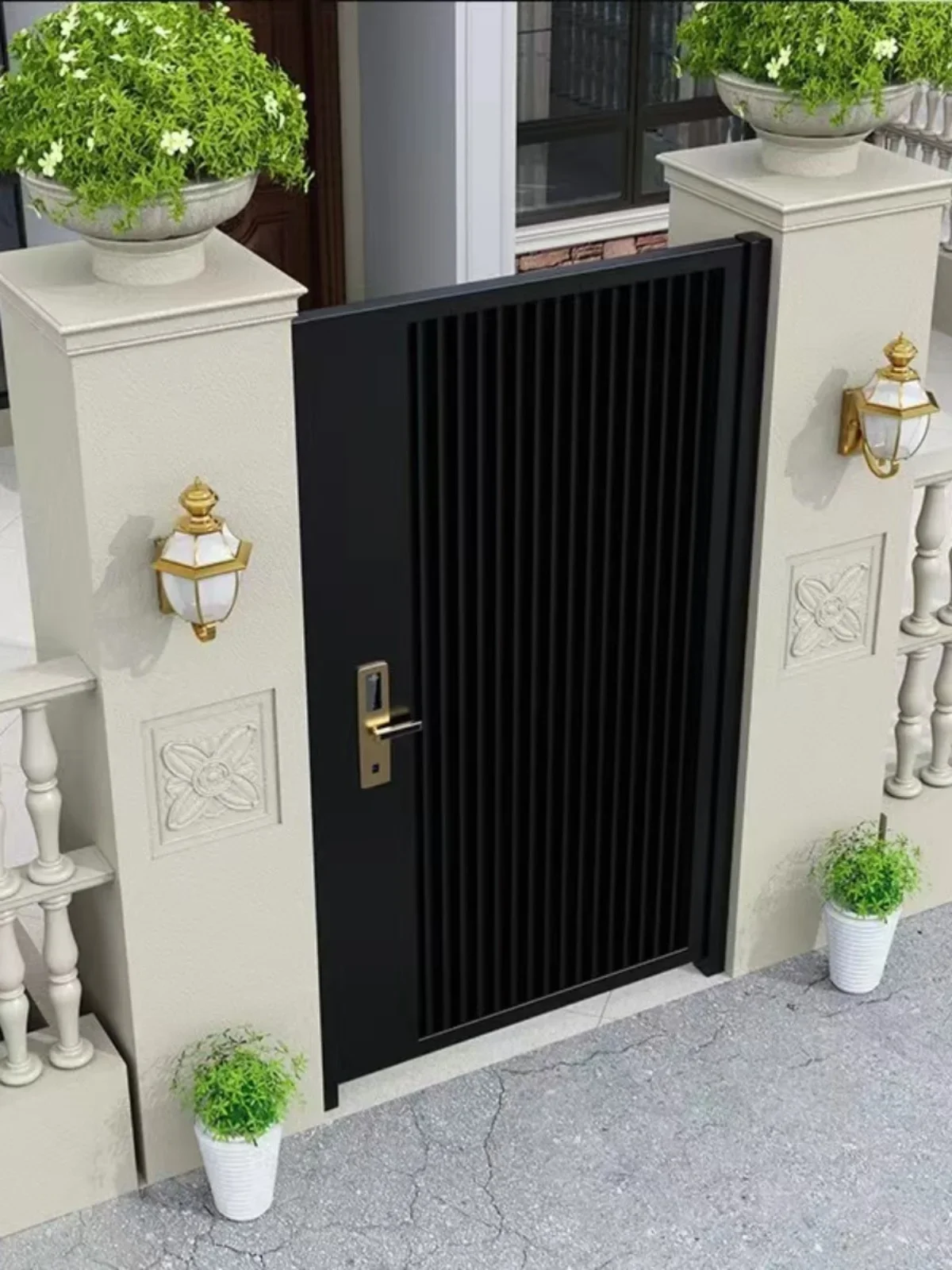 Wrought iron courtyard door Aluminum art entrance door Simple single and double open outdoor shutter door