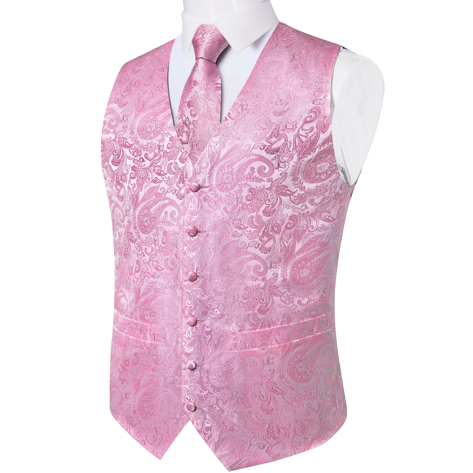 2023New Arrival Pink Vest for Man Wedding Business Party Sleeveless Men\'s Waistcoat Handkerchief Cufflink Necktie Chaleco Hombre