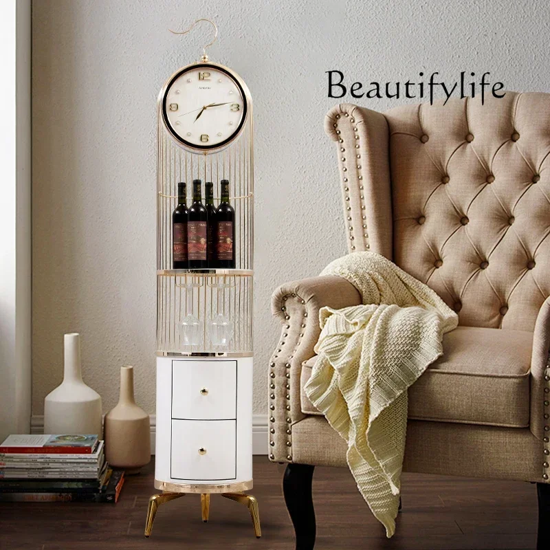 QLiving Room Home Fashion Modern Light Luxury Corner Cabinet Station Vertical Luxury Decorative Ornament ClockBJ
