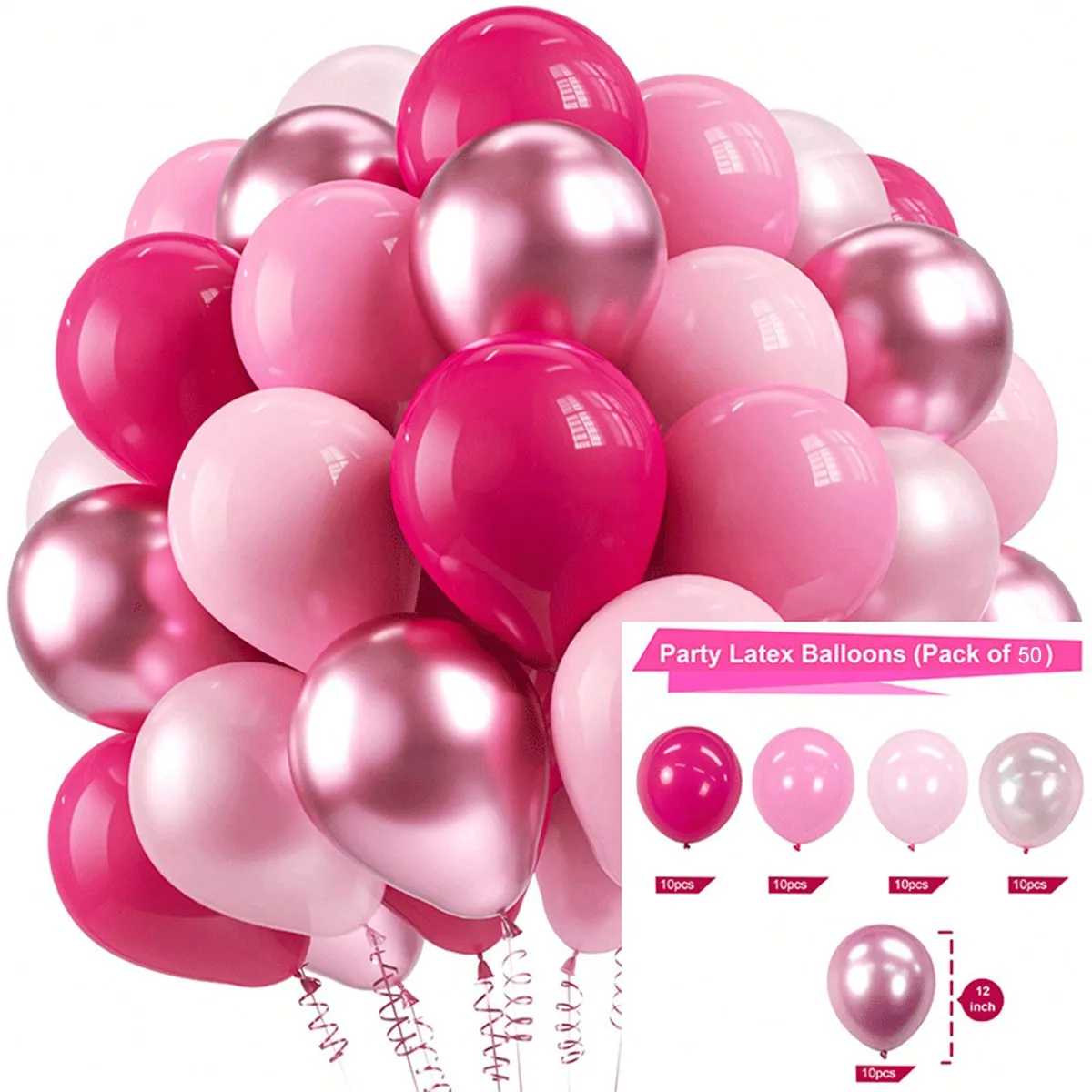 50-delige Macaron roze en paarse ballonset - metallic en confettiballonnen voor bruiloften, verjaardagen, binnen- en buitenfeestdecoratie