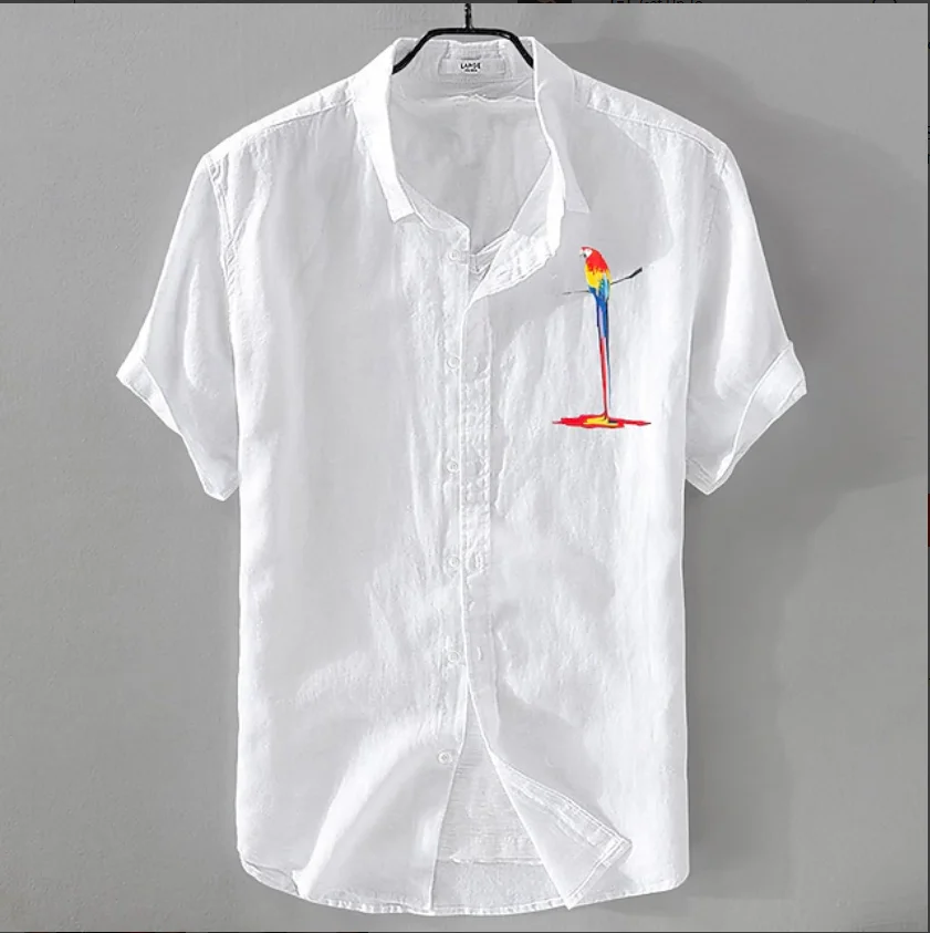 

Peacock-Men's Short Sleeve Button Shirt Formal Casual Shirt 3D Shirt Flip-over Business Autumn Spring Summer New