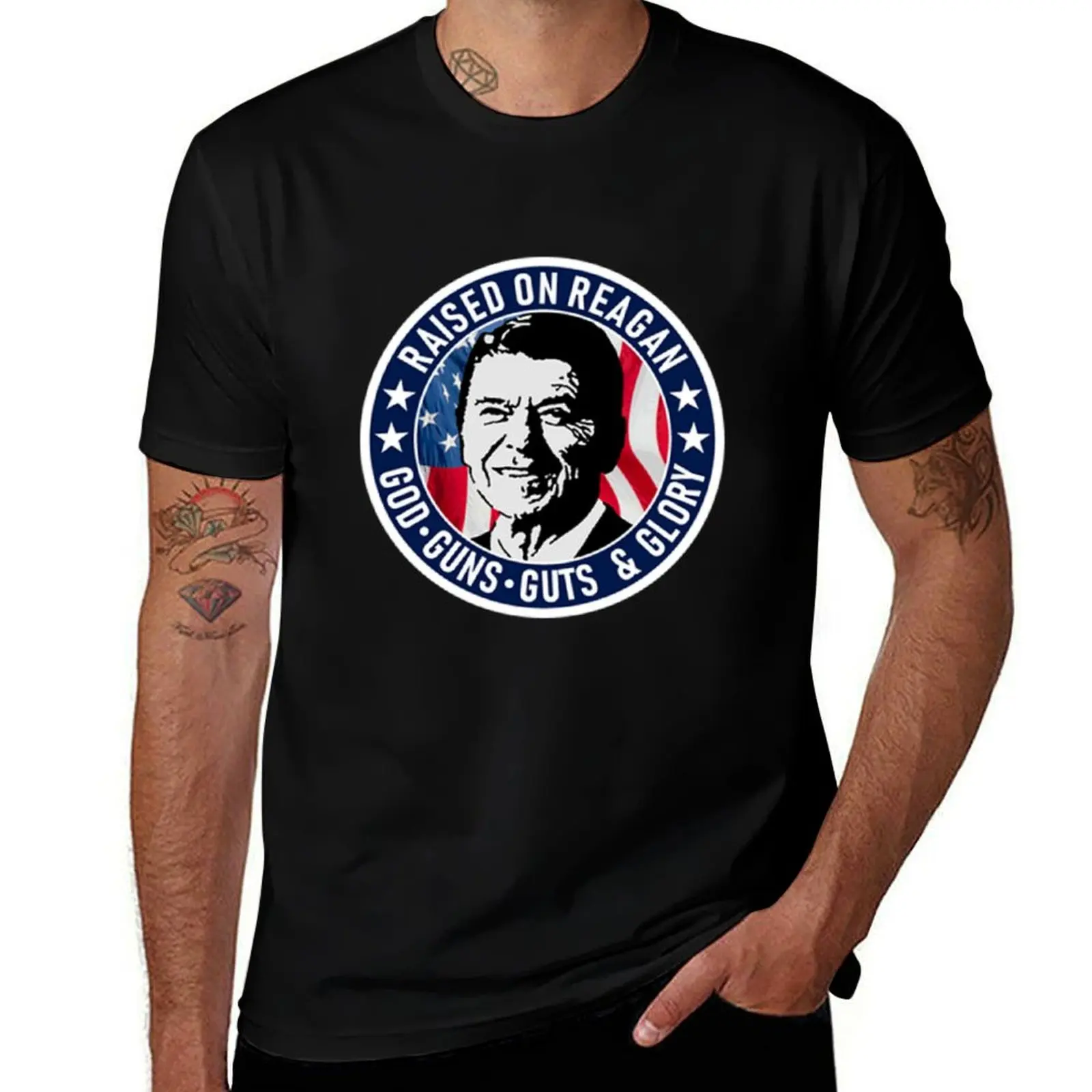 

Ronald Reagan Raised On Reagan T-Shirt oversized graphic tee plus size tops oversized t shirt topping plus size men clothing