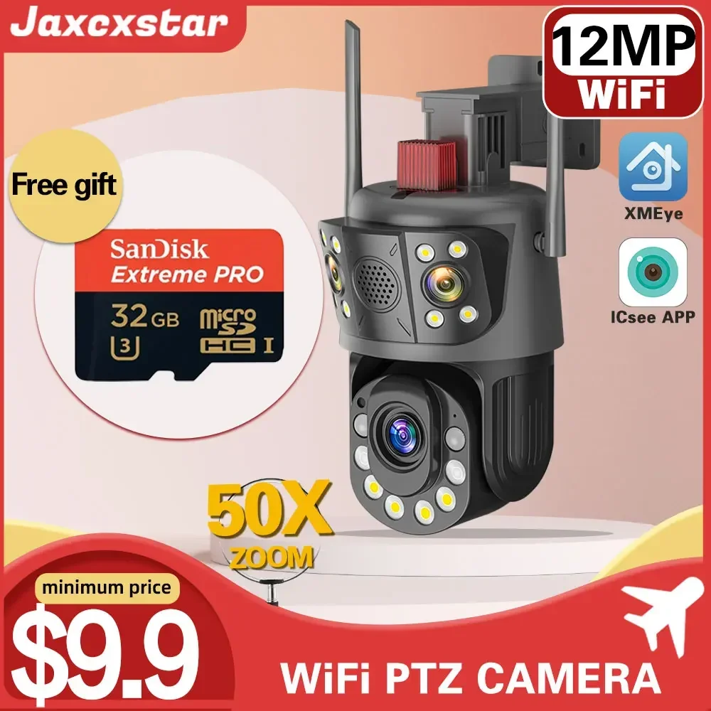 

12MP 50X Optical PTZ Zoom Wifi Camera Three Lens Human Detection securityTwo Way Audio Wireless Outdoor Waterproof CCTV IPCamera