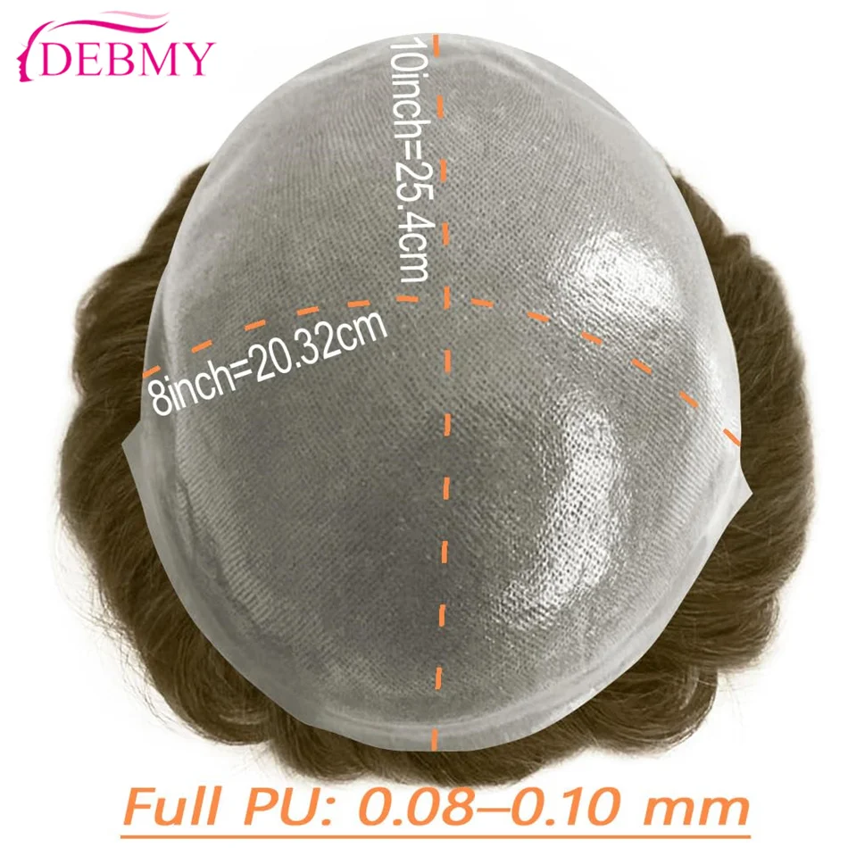 Male Hair Prosthesis 0.08-0.1mm Injection Skin Toupee Man Wigs For Men Wig Men's capillary prothesis 100% Human Hair Men's Wigs