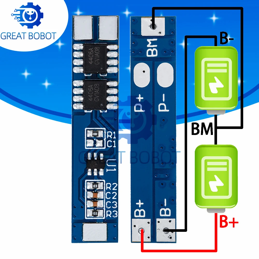 5A High-Current 2S Protection Board (BS): 7.4V/8.4V for 18650 Batteries – Pad-Compatible Charging Module