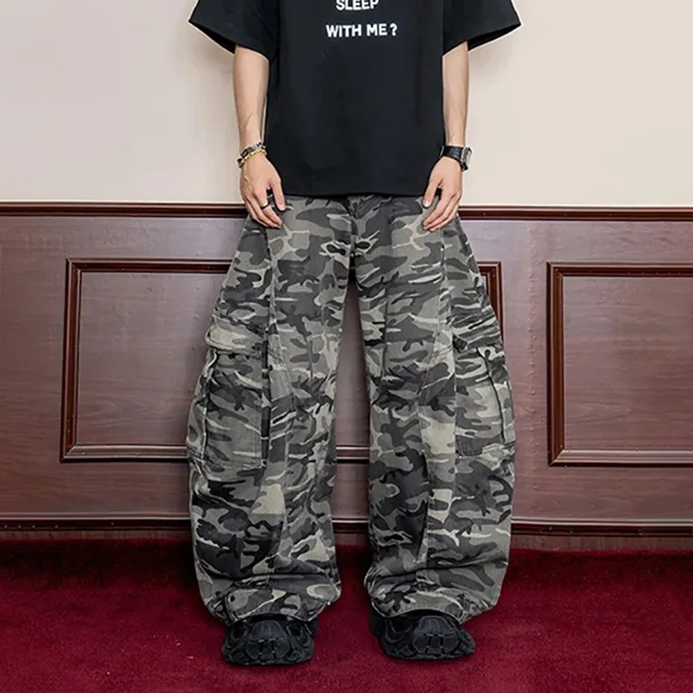 American Street Fashion Retro Trousers For Boys 2025 Spring And Autumn New Loose Casual Multi-Pocket Workwear Wide-Leg Pant Men