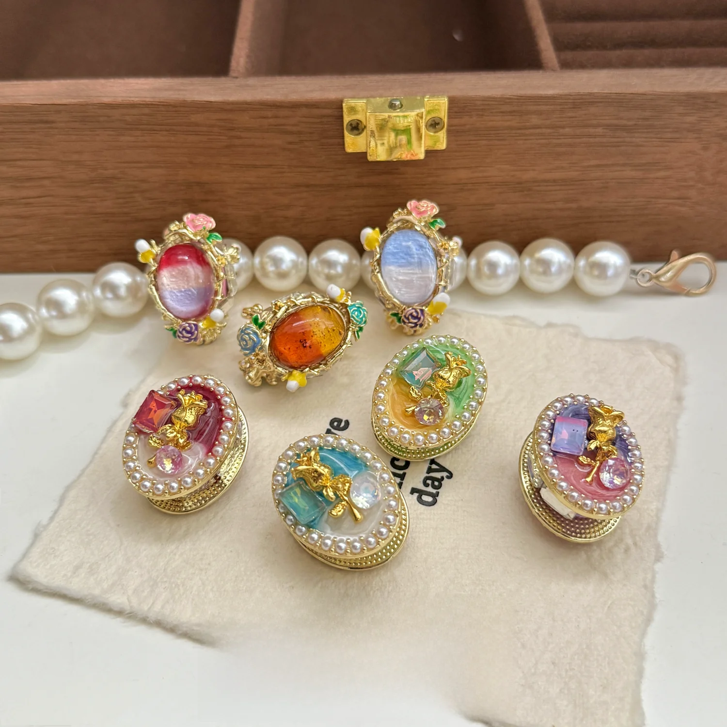 

Retro Oil Painting Series Rose DIY Beaded Mobile Phone Chain Bag Pendant Pen Accories tough Hole Design Jewelry Parts