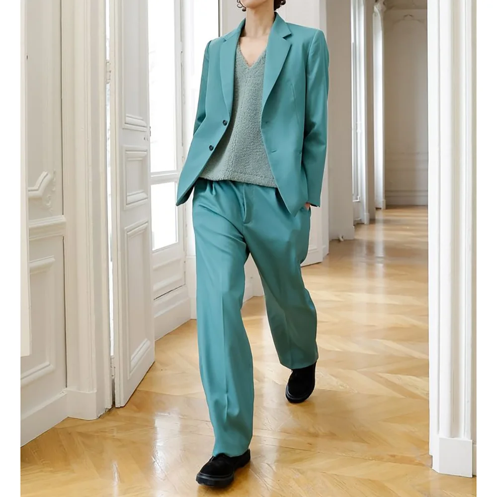 

Single Breasted Men's Suits Peak Lapel 2 Piecs Jacket Pants Casual Work Commute Loose Style Male Suit