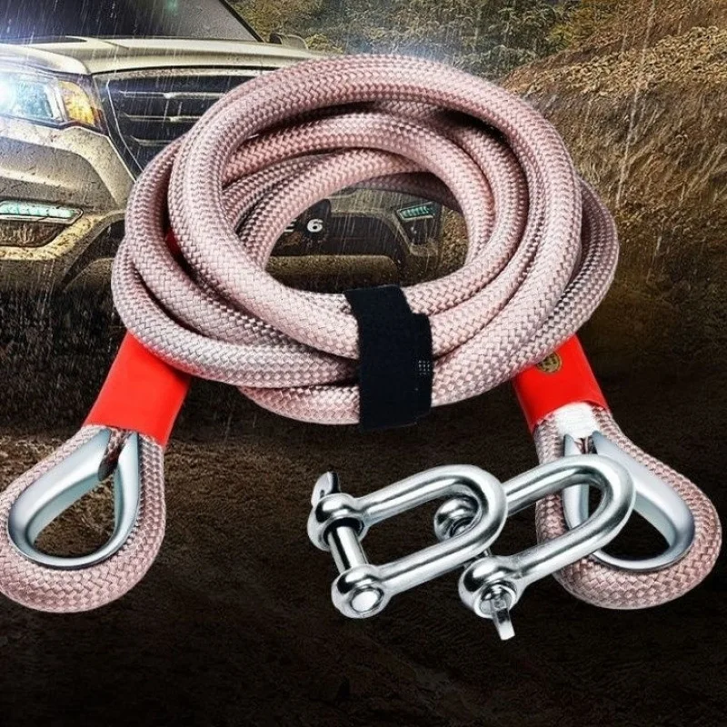 Car Trailer Rope, Outdoor Camping, Off-Road Safety Rope, Towing Rope, Rescue Rope, U-Shaped Steel Buckle, Polyester Rope, Towing