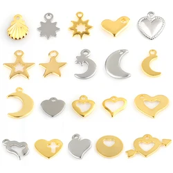 20Pcs/lot Shell Charm Stainless Star Charms Wholesale Bulk DIY Steel Moon Pendants Jewelry Making Findings Handmade Accessories