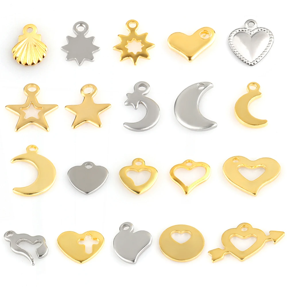 20Pcs/lot Shell Charm Stainless Star Charms Wholesale Bulk DIY Steel Moon Pendants Jewelry Making Findings Handmade Accessories