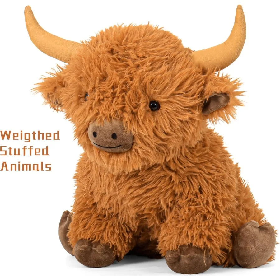 ตุ๊กตาวัวไฮแลนด์น้ำหนัก 5 ปอนด์ สูง 16 นิ้ว ของเล่นตุ๊กตาขนนุ่มน่ารักสำหรับผู้ใหญ่ ของขวัญตกแต่งรูปวัวไฮแลนด์ สีน้ำตาล