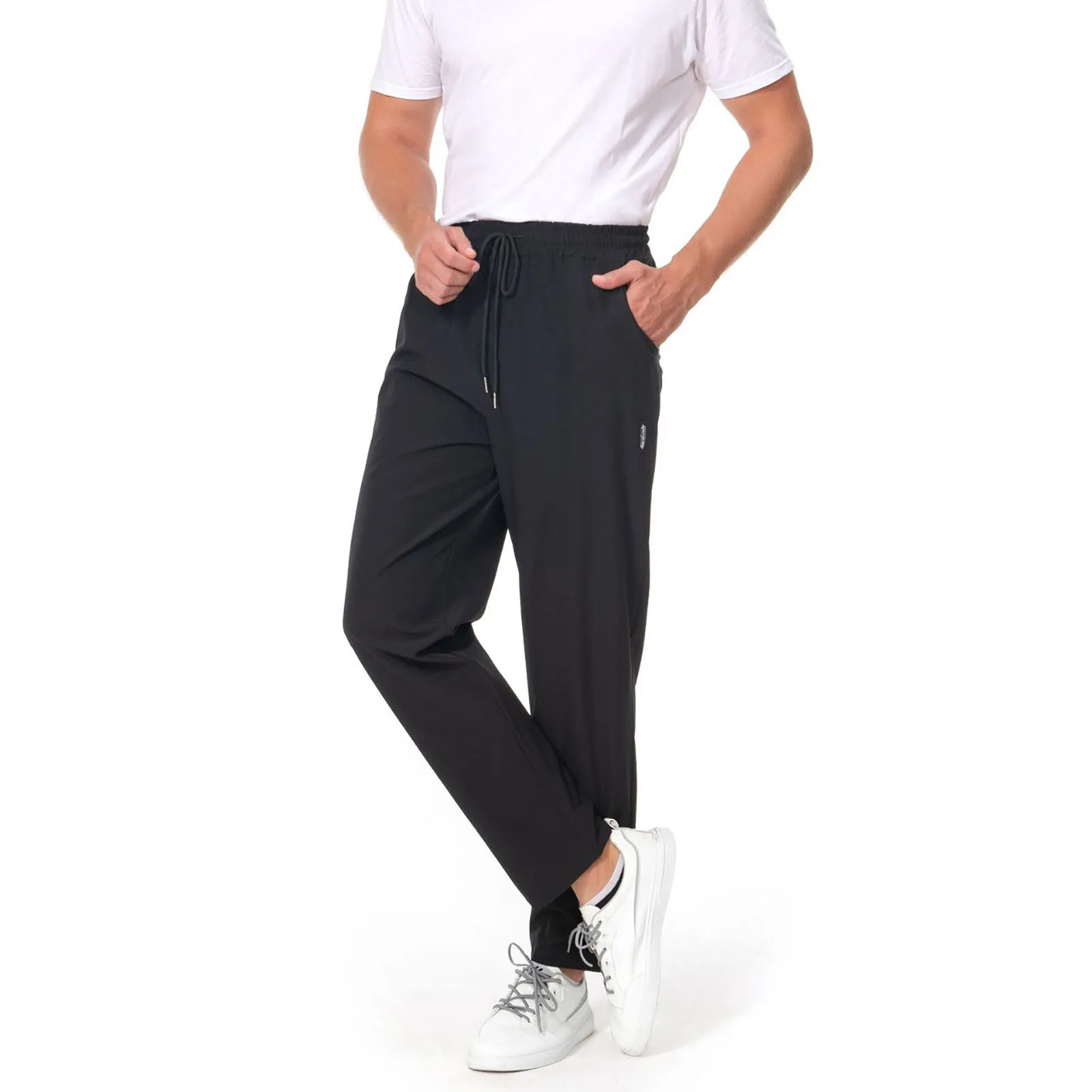 Ice Silk Quick Drying High Waist Spring Outdoor Sweatpants Men's Solid Color Loose Outdoor Elastic Drawstring Stretch Pants