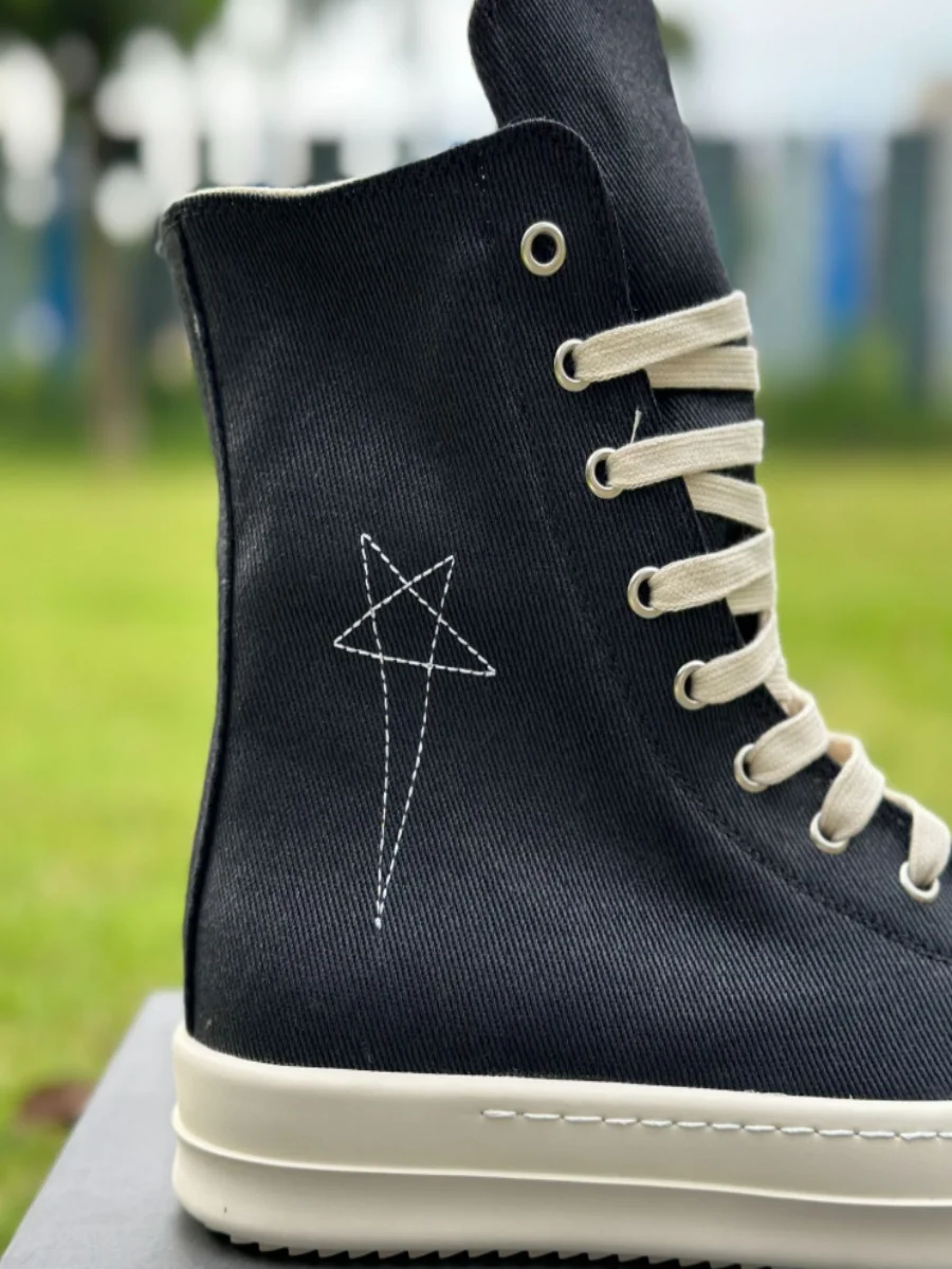 

Ro Classic Black Canvas Boot High Top Shoe Men Casual Shoes Embroidery Five-pointed Star ZIP Women Ankle Boots Flat Sneakers