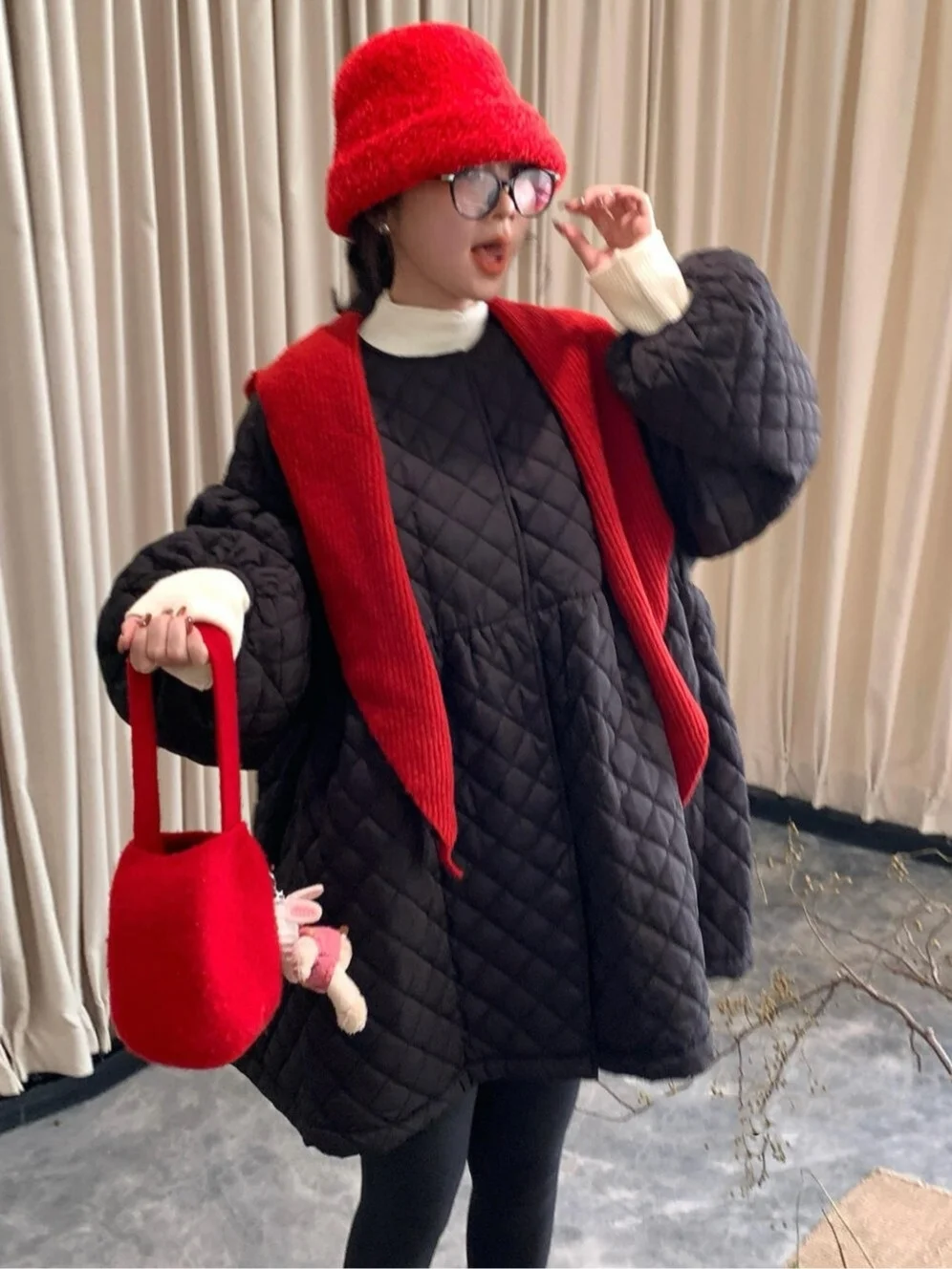 

Симпатичная антивозрастная лоскутная хлопковая юбка Dr, женская свободная юбка трапециевидной формы, зимняя новинка, корейский Sle, школьный Street Sle