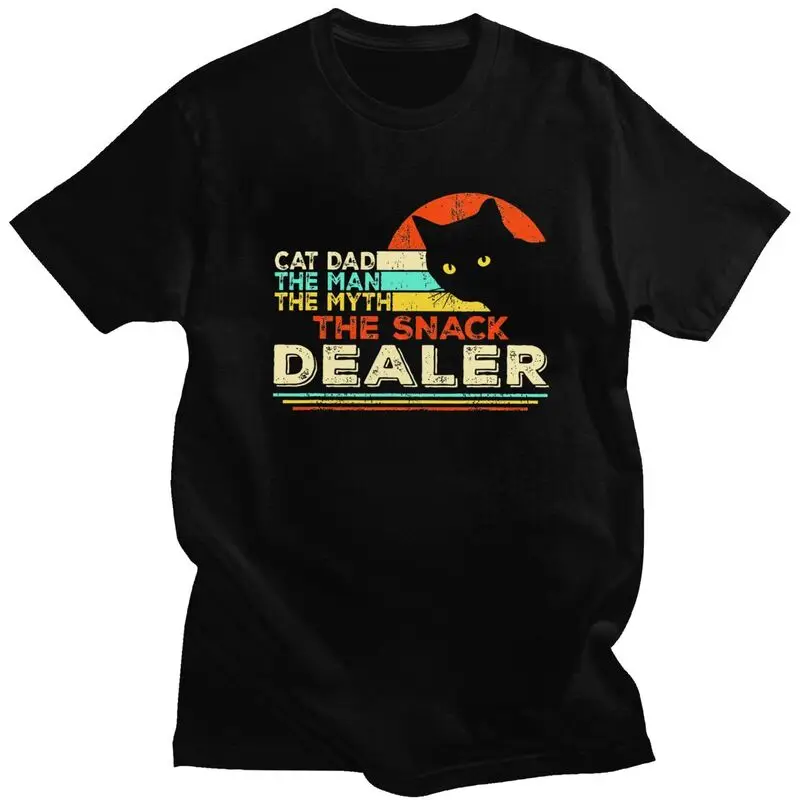 Custom Vintage Cat Dad T Shirt Men Short-Sleeve Fathers Day Gift T-shirt Streetwear Tee Pure Cotton Slim Fit Tshirts Gift