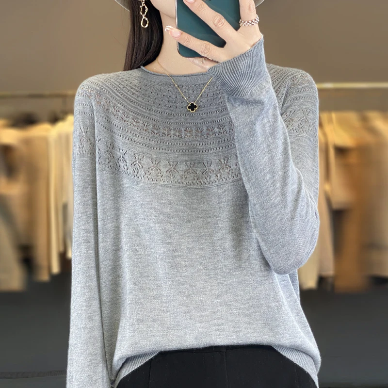 Long-sleeved 2024 new fashion women\'s sweater 100% Merino wool sweater pullover thick warm sweater in spring and autumn and wint