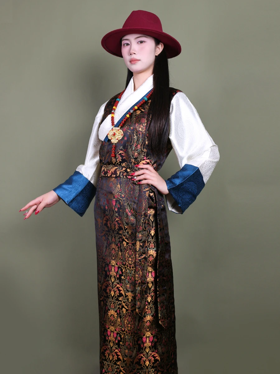 Tibetan Ethnic Style Women's New Clothing Two-Piece Sleeveless Dress Color Matching Skirt