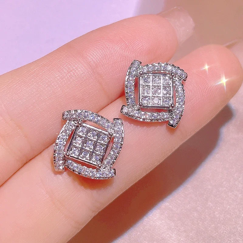 Light Luxury 925 Sterling Silver Exquisitely inlaid AAAAA zirconia square Jewelry Sets Necklace Earrings for Women Three Pieces