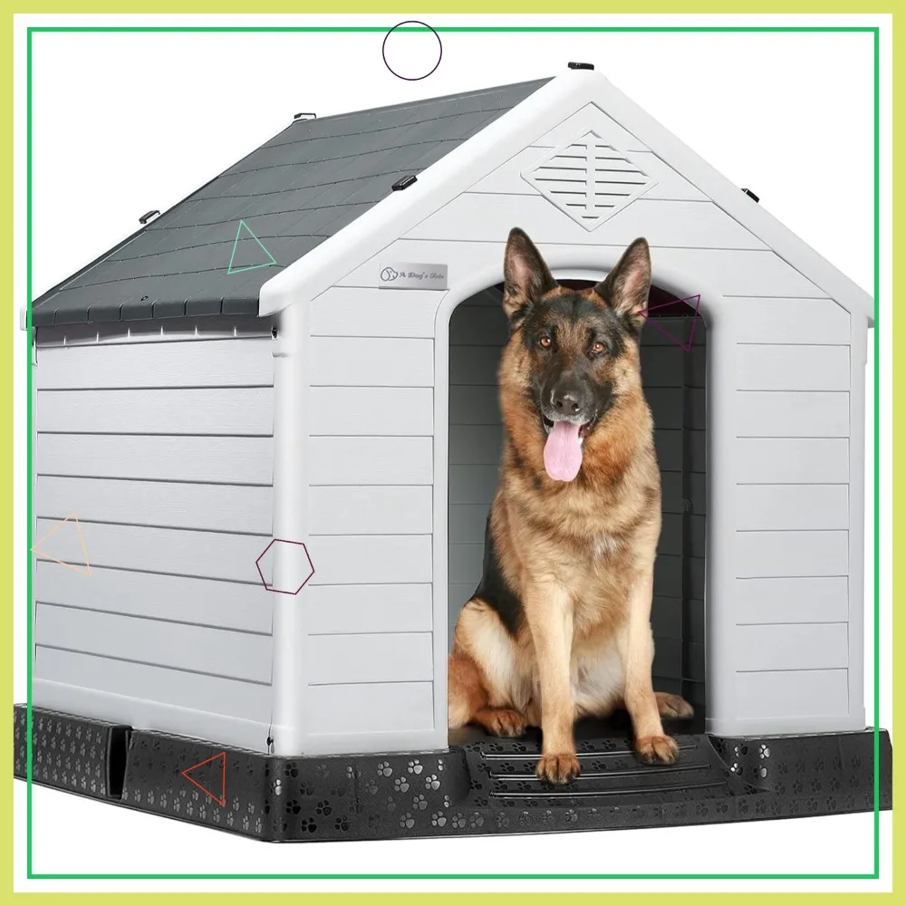 

Waterproof Elevated Dog House for All Sizes, Easy Assembly Indoor Outdoor Shelter with Ventilation (Gray, 42x38x39 in)