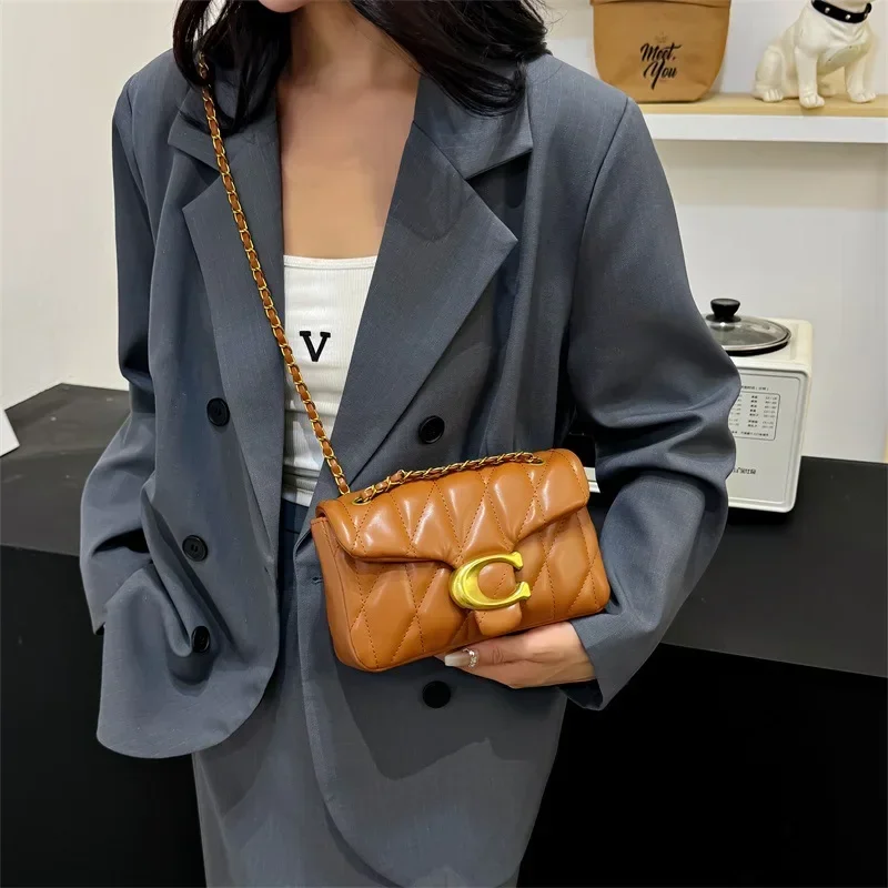 

Chain Crossbody Bag New Personality Leisure All Match Diamond Check Embroidery Line Shoulder Bag Fashion Armpit Small Square Bag