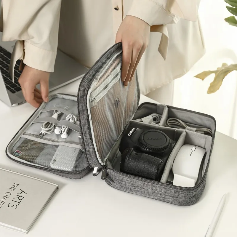 3 Tier Portable USB Line Holder Bag Travel Power Bank Earphone Line Mouse Charging Line Storage Ziplock Bag Storage Organizer