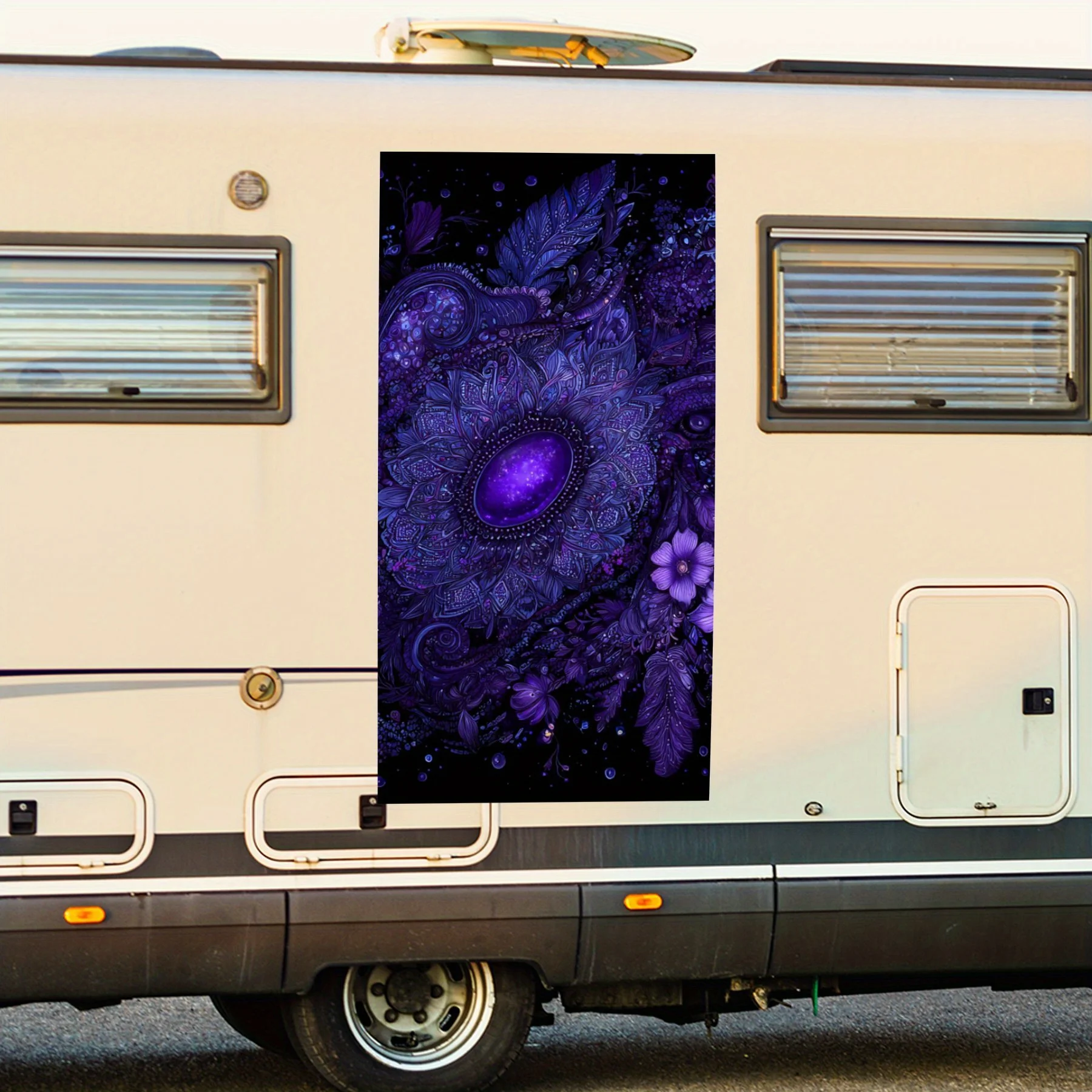

Gorgeous Purple Floral and Gem,Waterproof Vinyl Decal for RV Side, Self - Adhesive Stickers to Decorate & Protect RV Body, Perfe