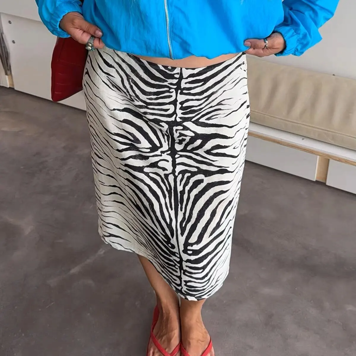 Fashionable Low-Waist Zebra Print American Style Half Skirt for Women A-Line Standard Fit Polyester Fiber Printed Skirt