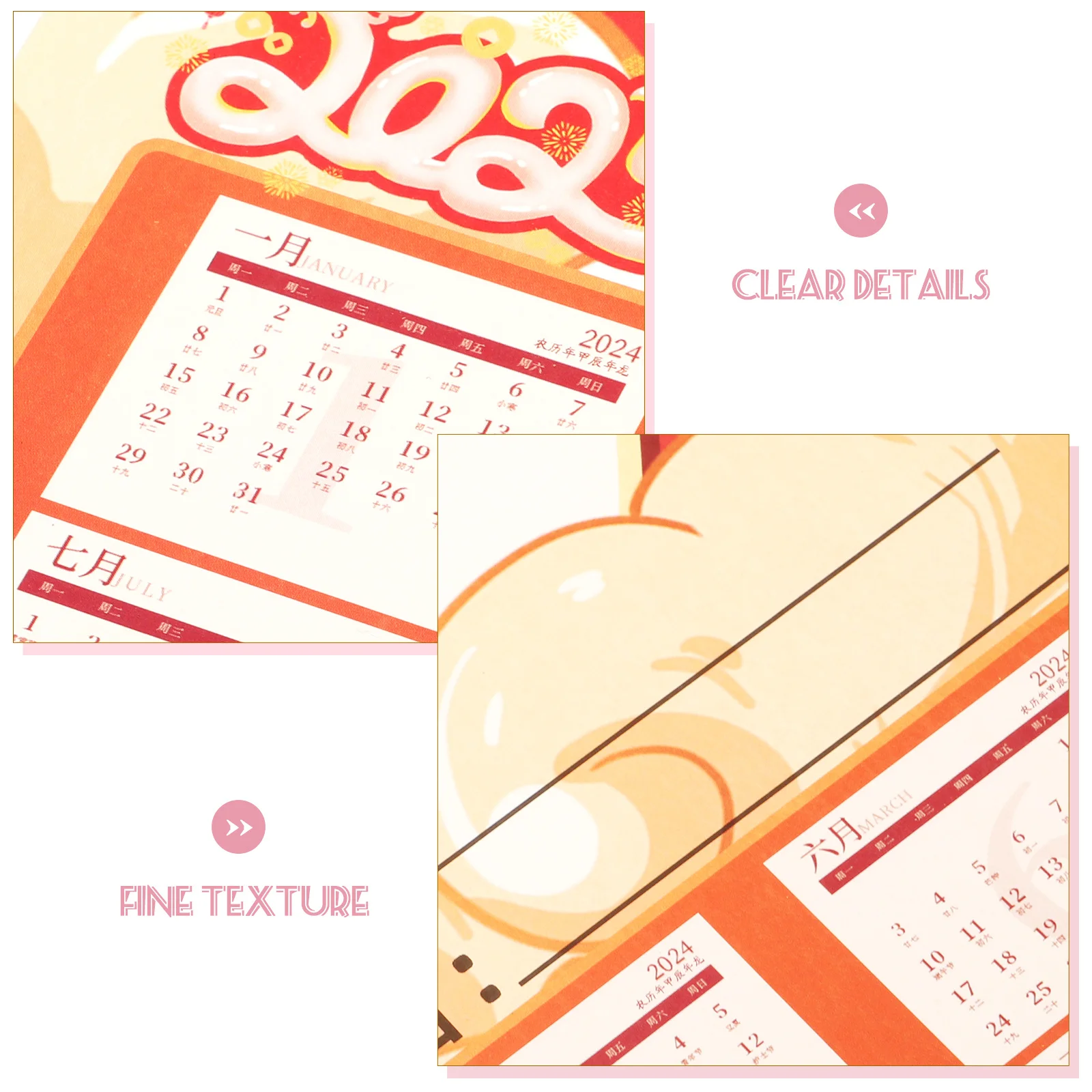 

25 Sheets 2024 Dragon Year Wall Calendar Creative DIY Hand Painting Monthly Memo Office Planner Wall Calendar Monthly Planner