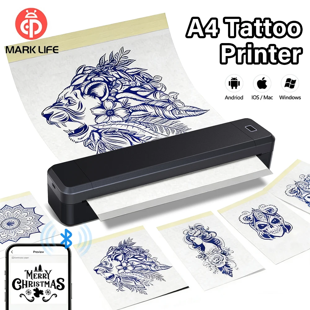 

Marklife Mini A4 Thermal Tattoo Printer Portable Thermal Printer For Tattoos Inkless HD Printing Tattoo Stencil Transfer Machine