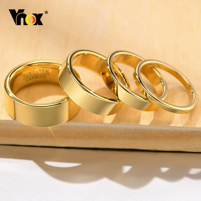 Vnox 2mm-8mm Pierścionek wolframowy zapobiegający zarysowaniom dla kobiet i mężczyzn, proste pozłacane obrączki ślubne, minimalistyczny pierścionek na prezent