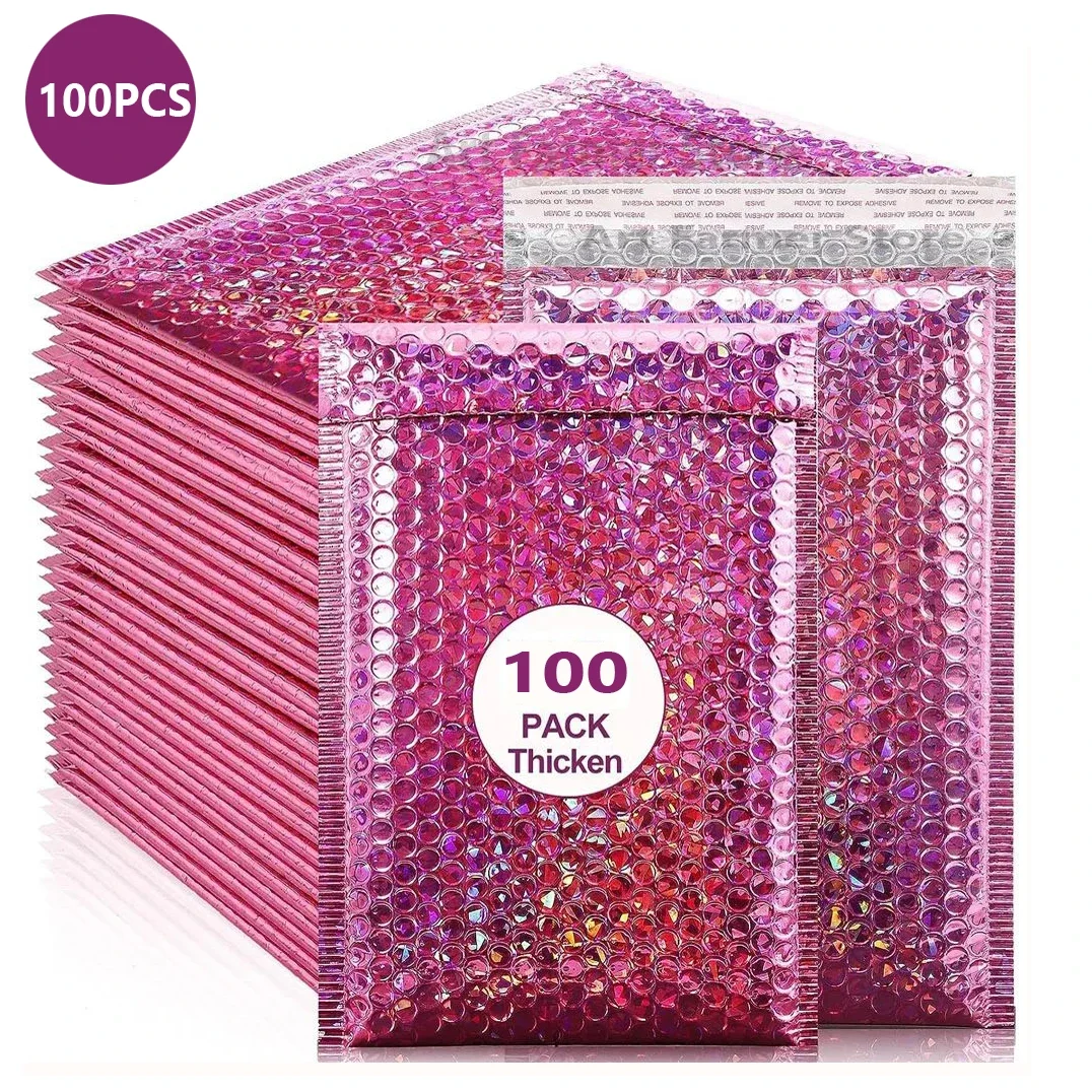 bubble mailing pacote pacote de entrega de embalagem holografico mailer packing bolsa laser pink shipping bags small business supplies 100 pcs 01