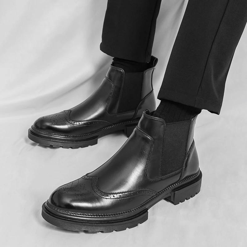 

Лидер продаж, мужская обувь, кожаные полусапожки с высоким берцем на толстой подошве в Европе и Америке, деловые мужские ботильоны, универсальные