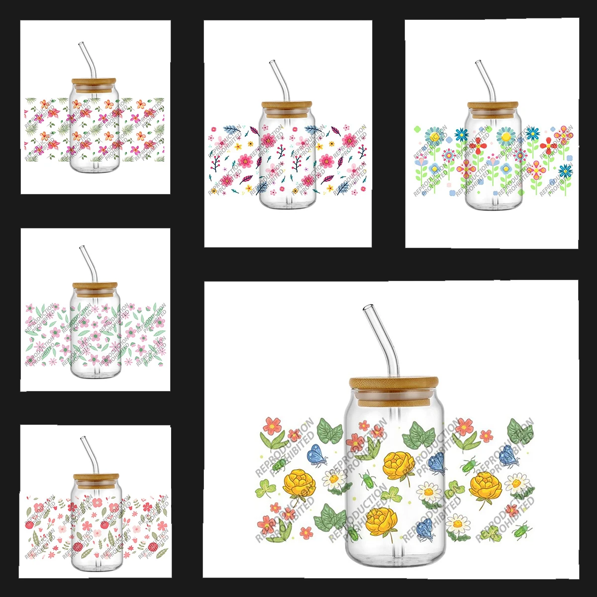 

Various Summer Flower Pattern UV DTF Waterproof Selfadhesive Decal for Libbey Glass Tropical Floral Tumbler Cup Transfer Sticker