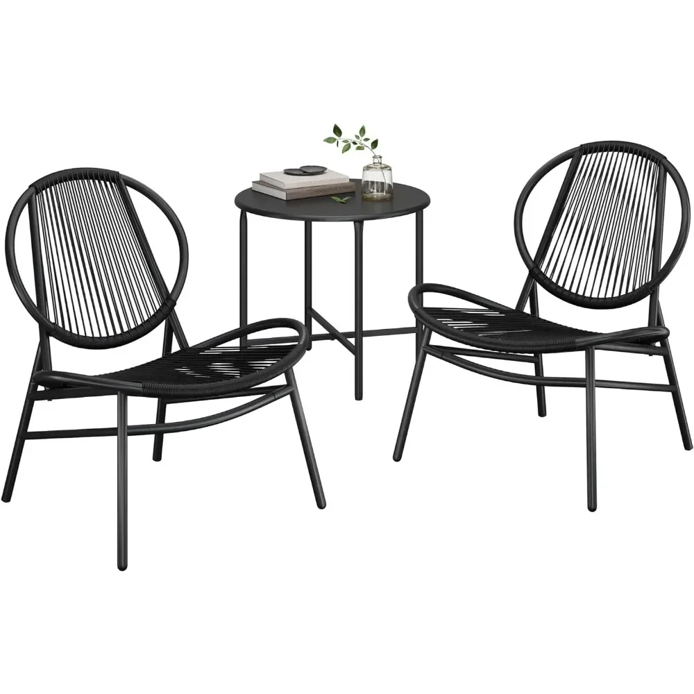 Patio Furniture Set 3 Pieces, Garden Set, Acapulco Chairs, Seating,Side Table and 2 Chairs,Conversation Set, Balcony Porch,Black