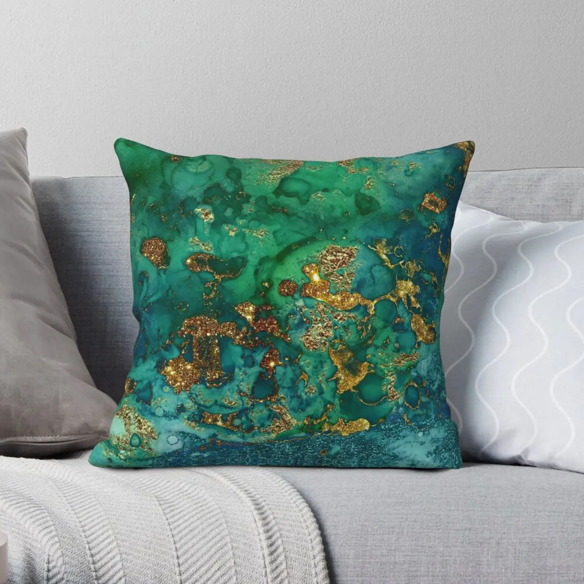 Sparkling Gold Glitter Green Marble Pillowcase Polyester Linen Velvet Creative Zip Throw Pillow Case Home Cushion Cover 18