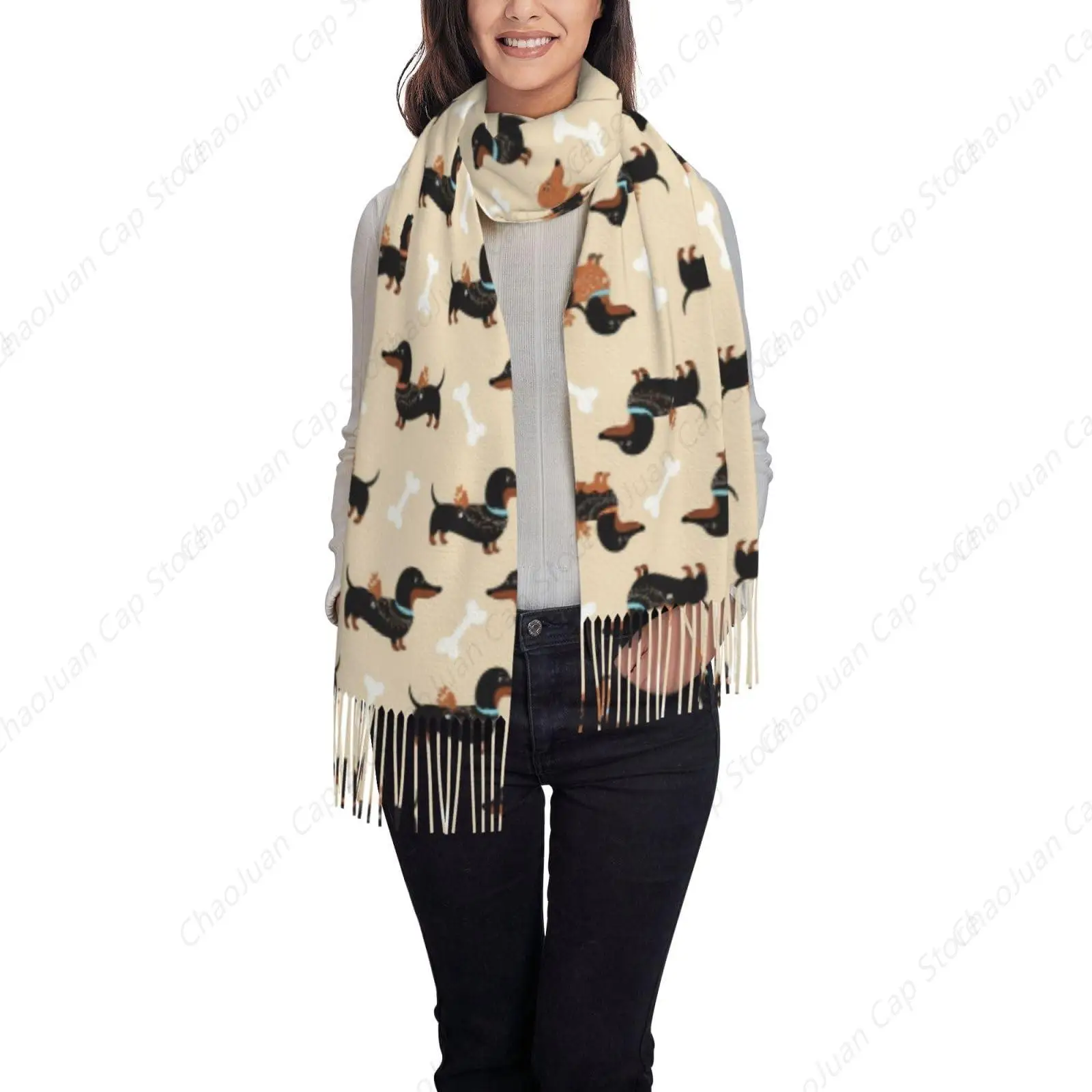 Wiener Dog Doxie Dachshund Weiner Dog Pet Dogs Winter Warm Soft Scarf for Wedding Evening Dresses Cocktail with Tassel